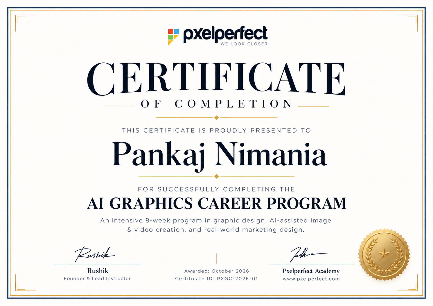 AI Graphics Career Program certificate